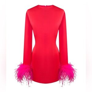 Miscreants Red and Pink Ophelia Feather Sleeve Dress Sz UK 10